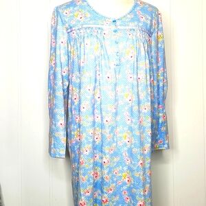 White Orchid long sleeve blue floral lacey cotton blend cottagecore nightgown
